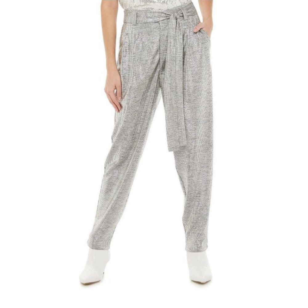 Metallic-sheen tapered pants